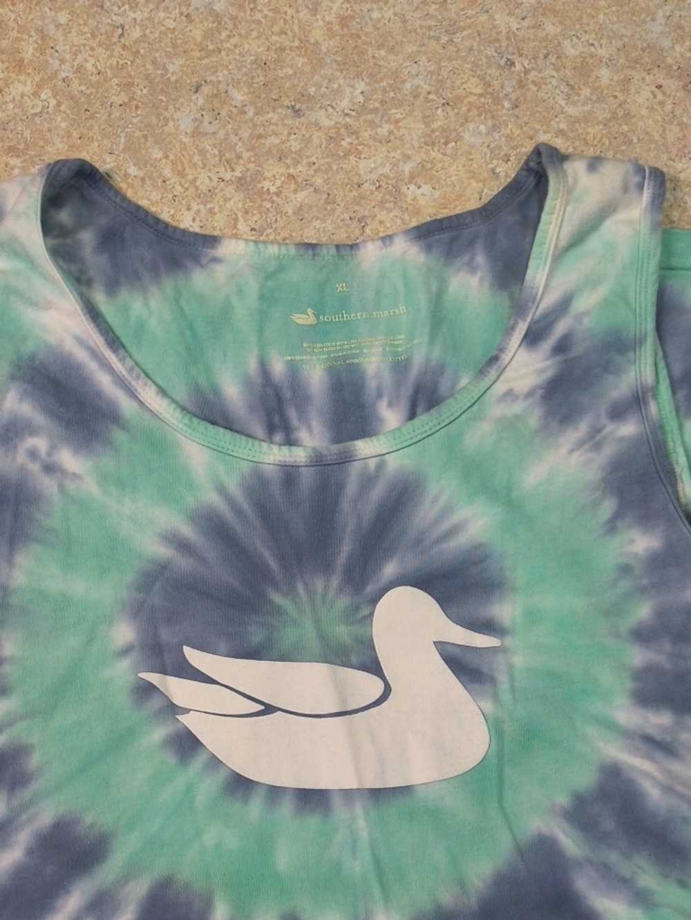 Southern Marsh Tie-Dye Duck Tank - Teal & Navy Sz XL